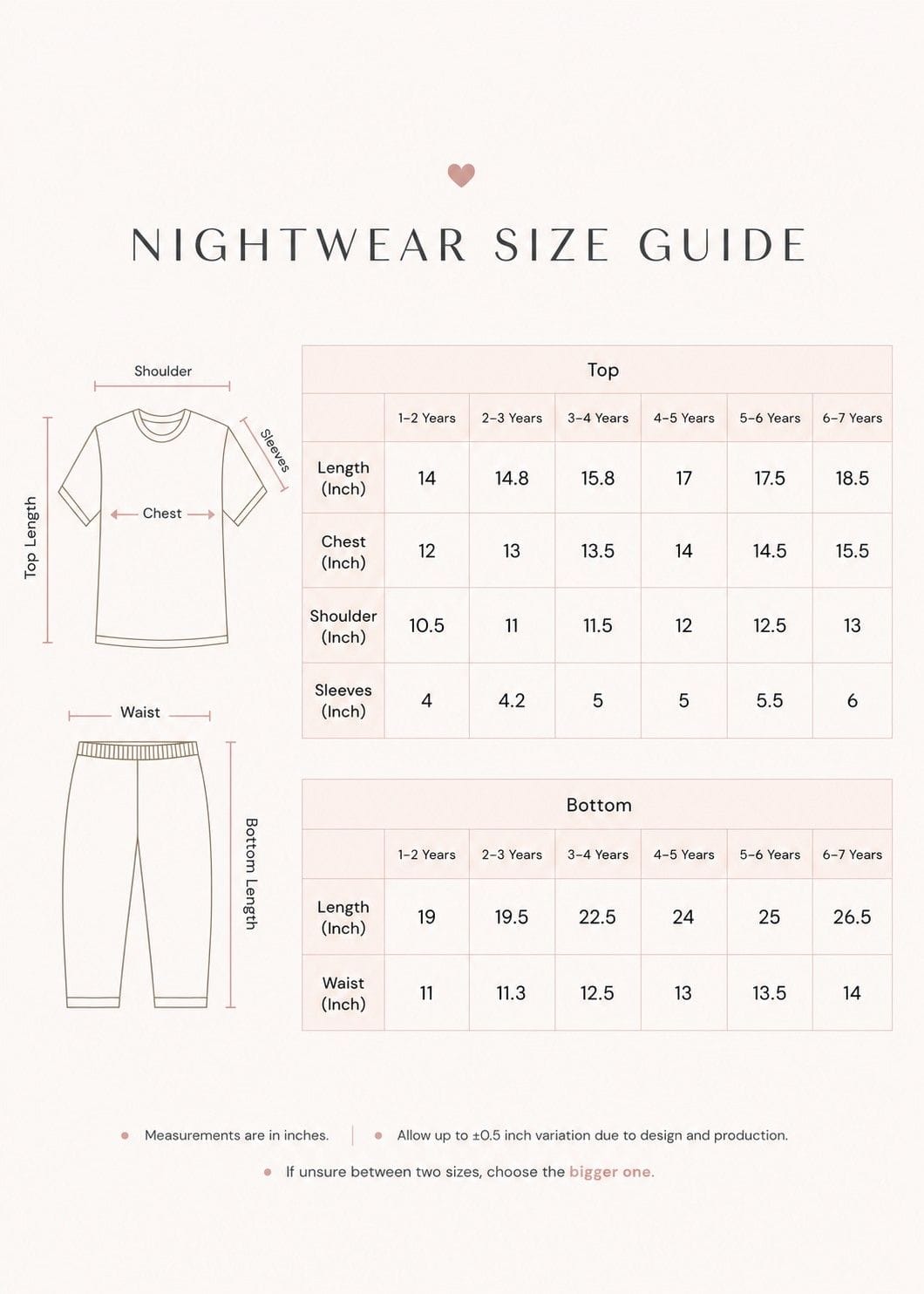Nightwear Size Guide