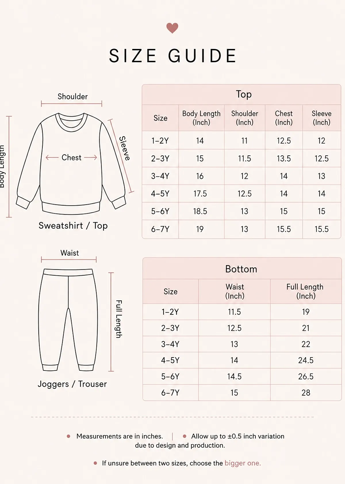 Nightwear size guide
