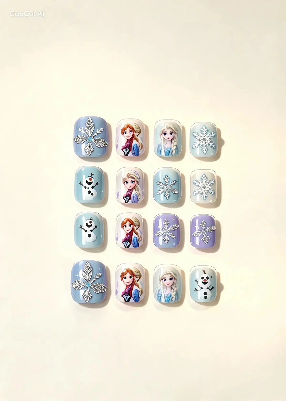 Snowflake Sparkle Press-On Nails, flat lay