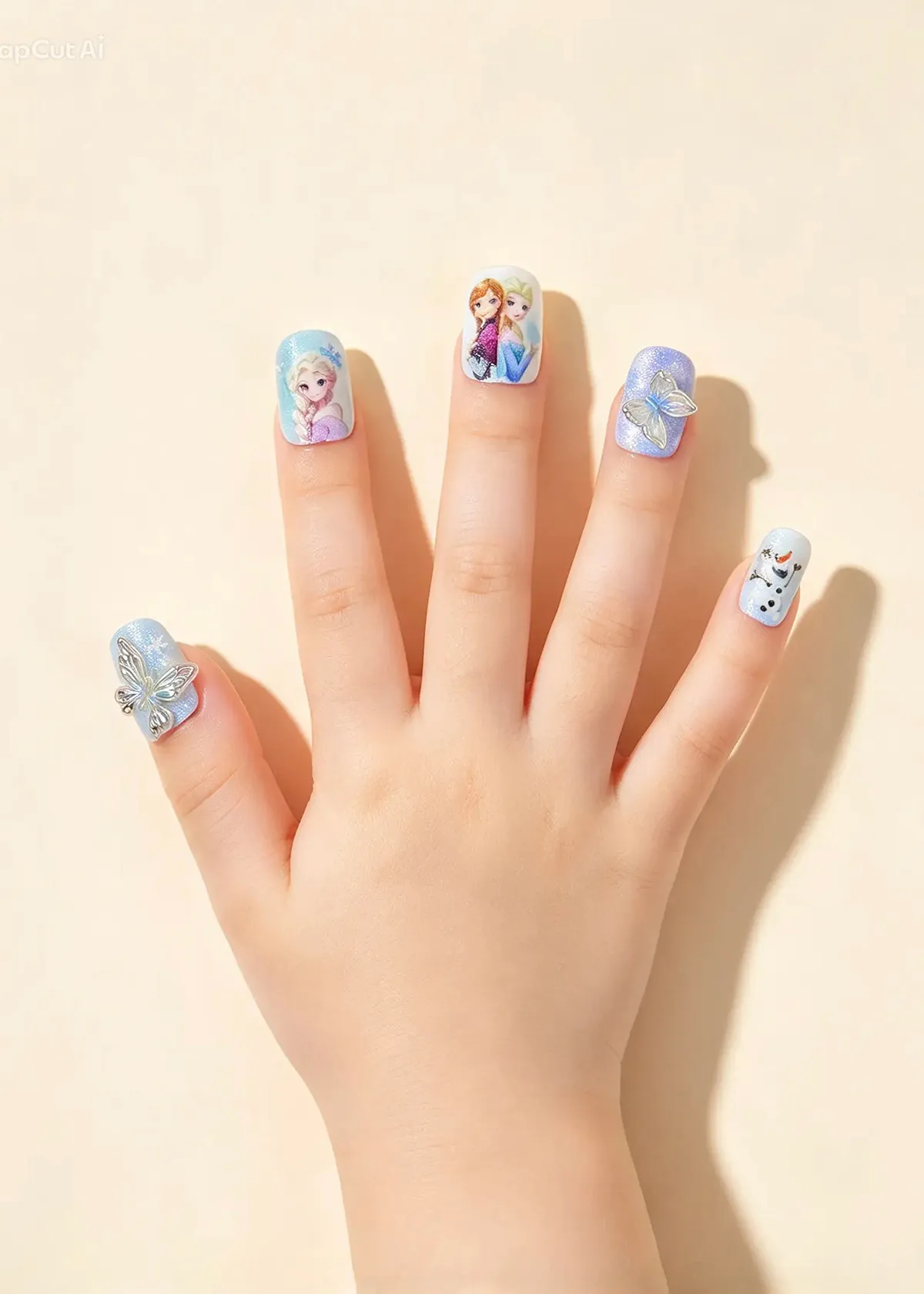 Snowflake Sparkle Press-On Nails, on a hand