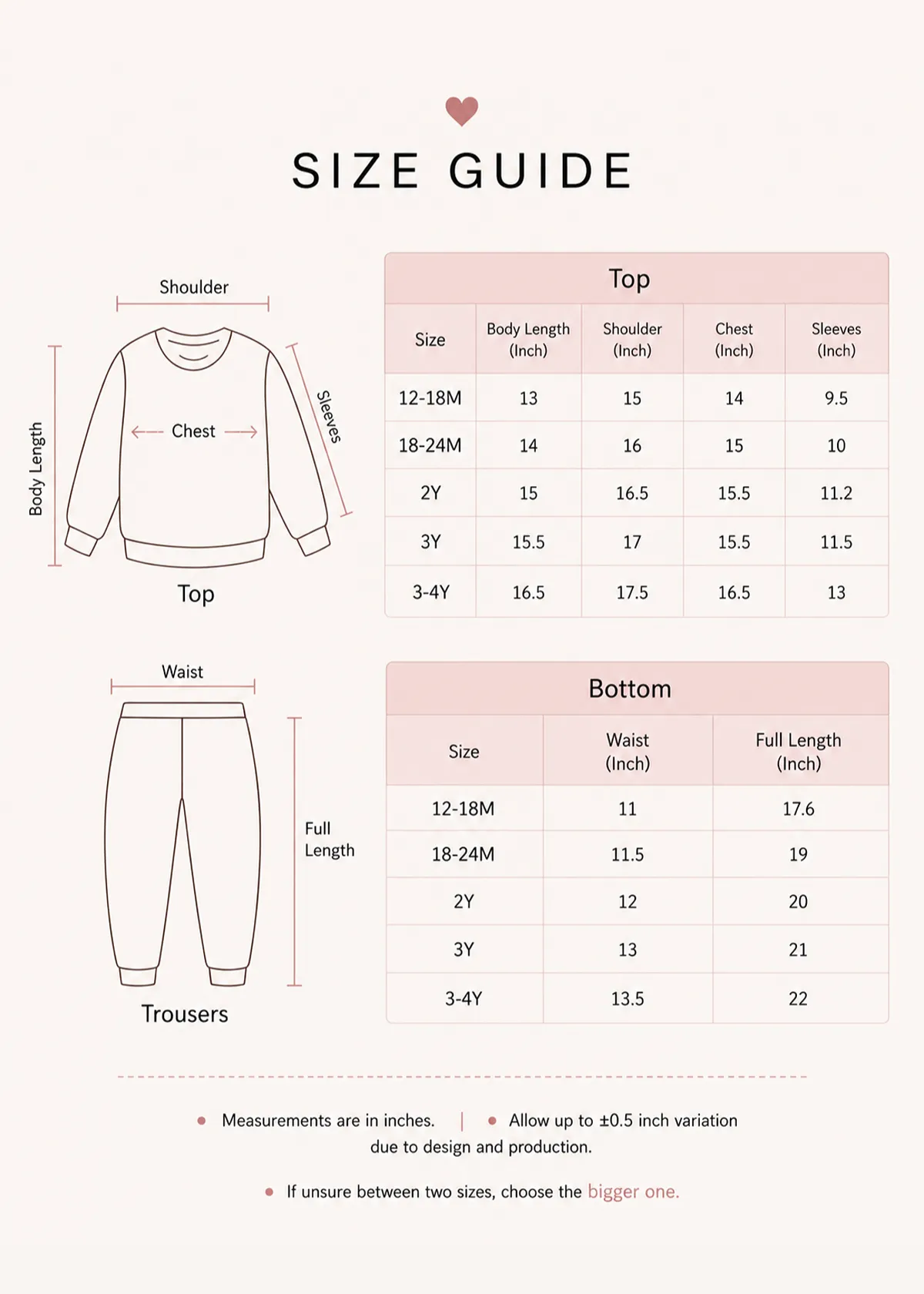 pink heart leopard co ord size guide
