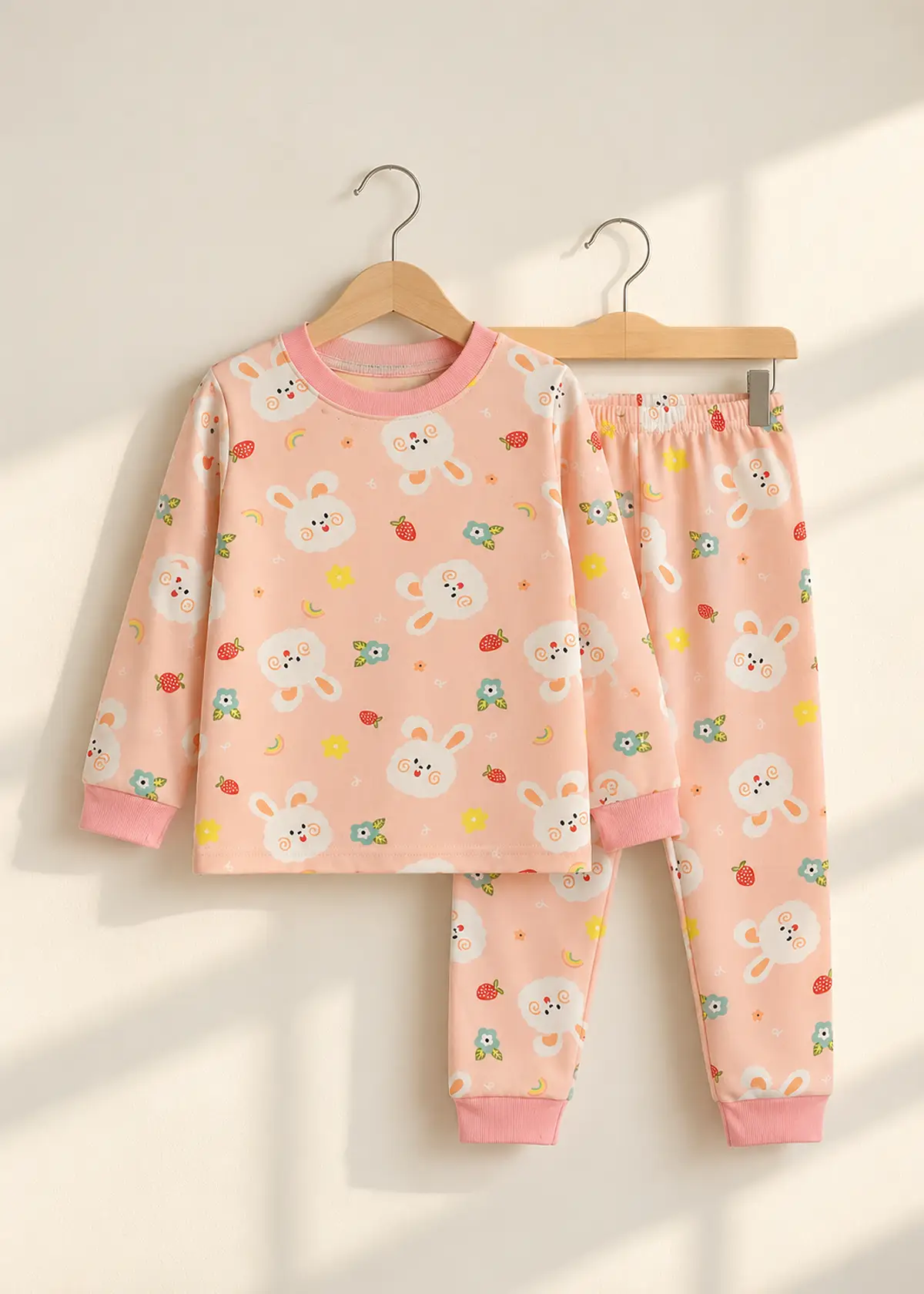 Berry Bunny Fleece Nightwear, pink fleece set for girls
