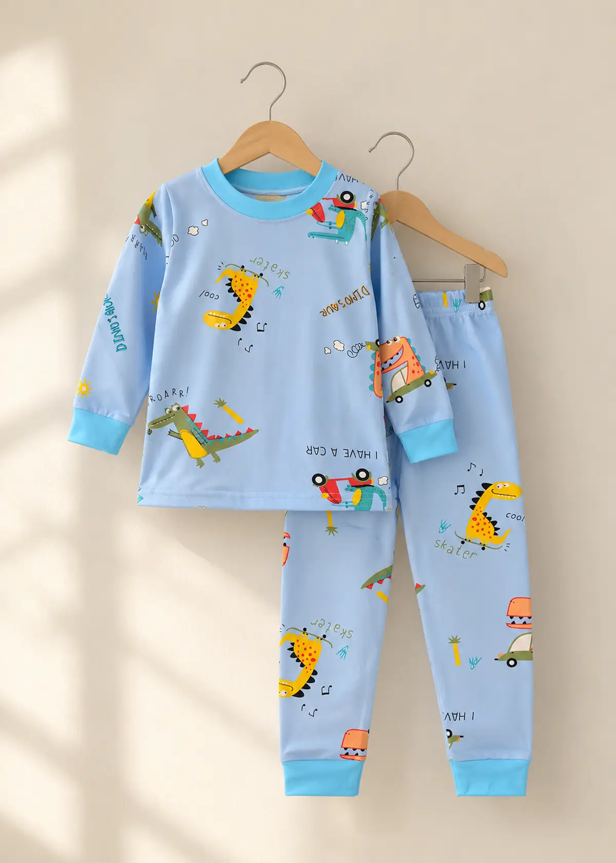 Dino Explorer Fleece Nightwear, blue fleece set for boys and girls