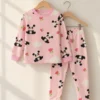Happy Panda Fleece Nightwear, pink fleece set for girls
