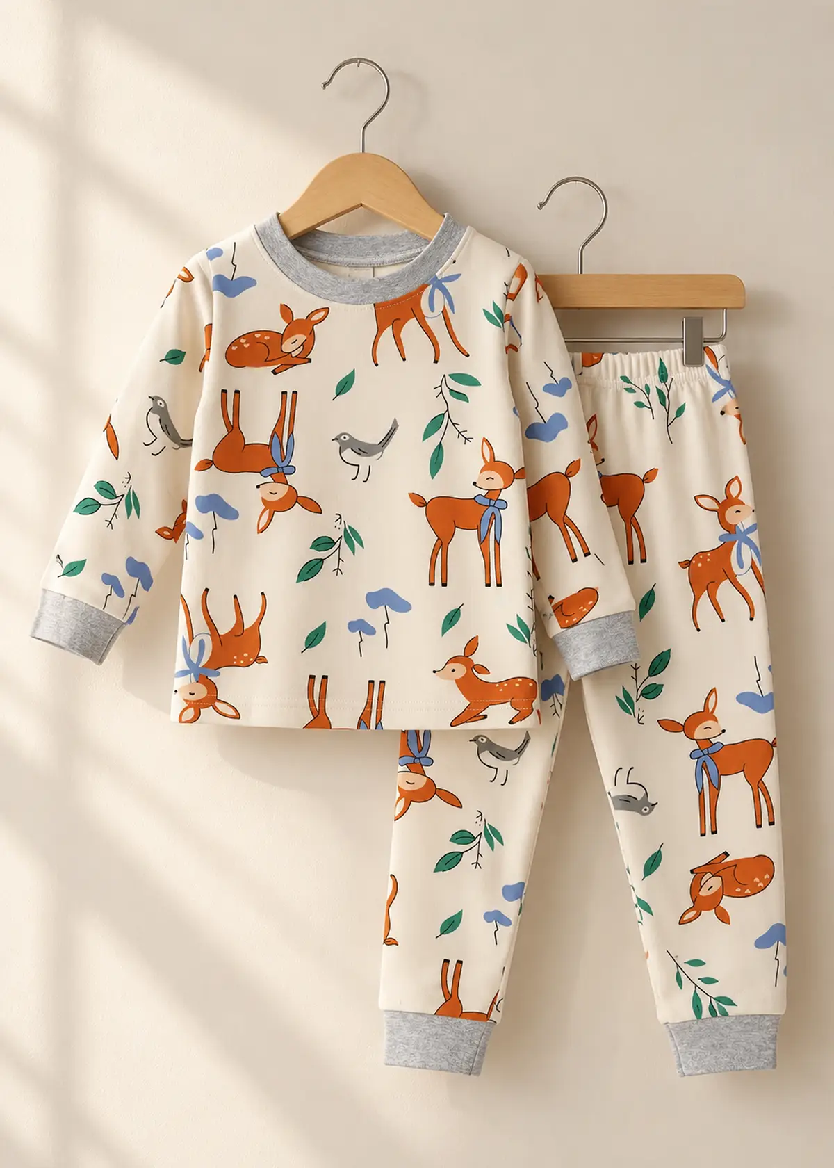 Little Deer Fleece Nightwear, cream fleece set for boys and girls