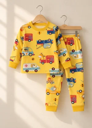 Tiny Travellers Fleece Nightwear (Yellow), yellow fleece set for boys and girls