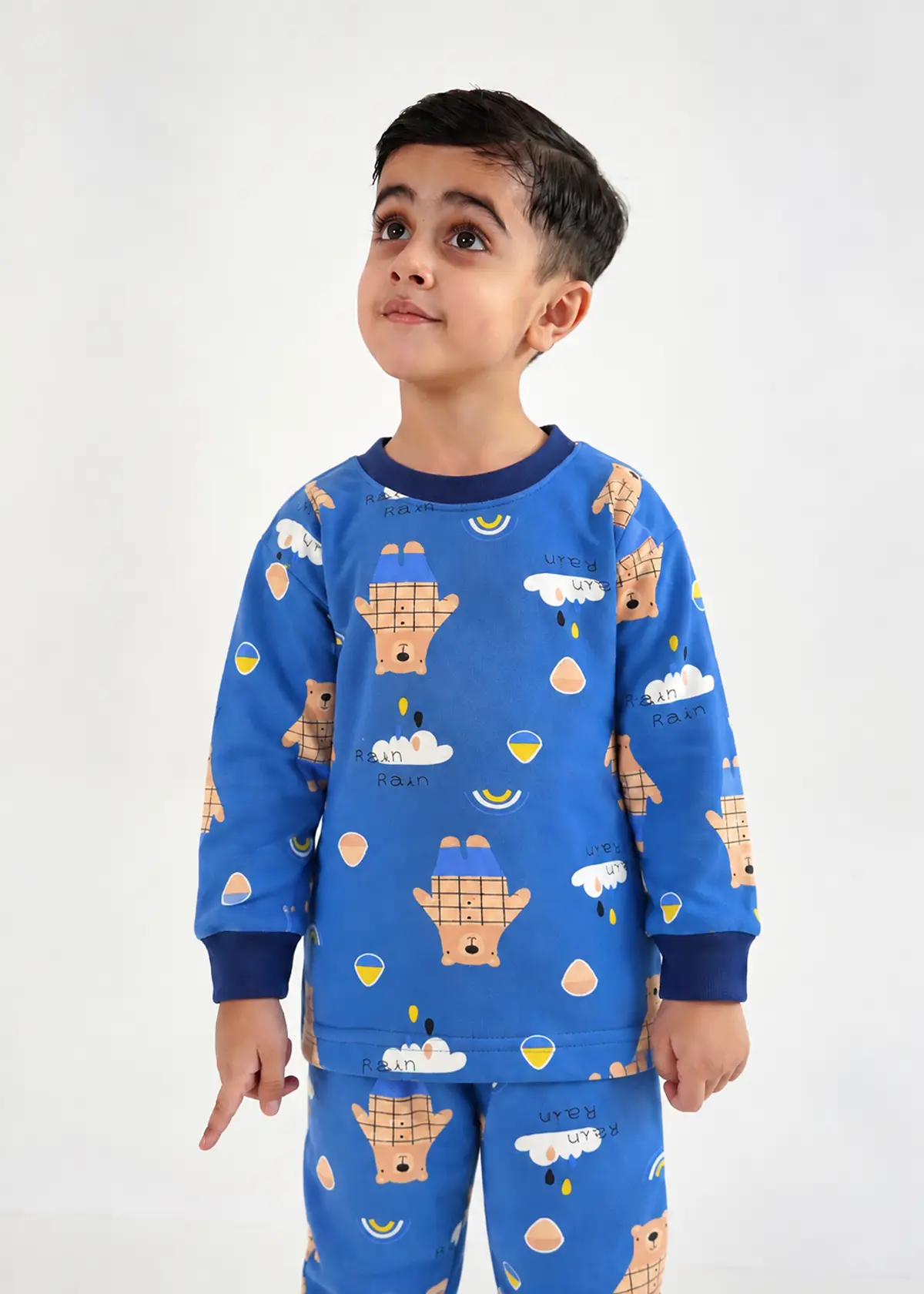 Cozy Bear Nightwear print close up, bears and clouds