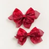 Girls Polka Bow Clips (Pair) - Red Polka