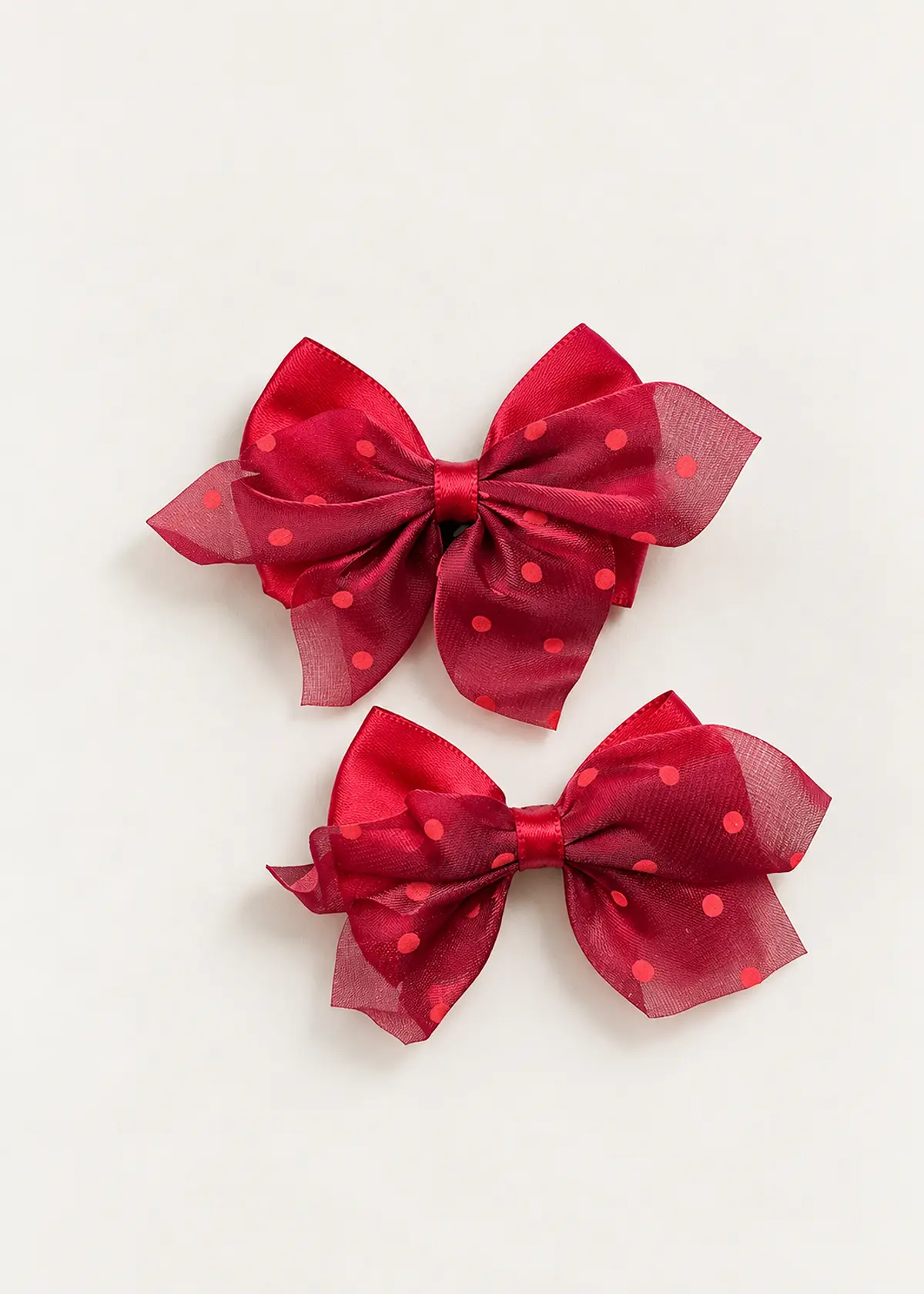 Girls Bow Clips, Red Polka