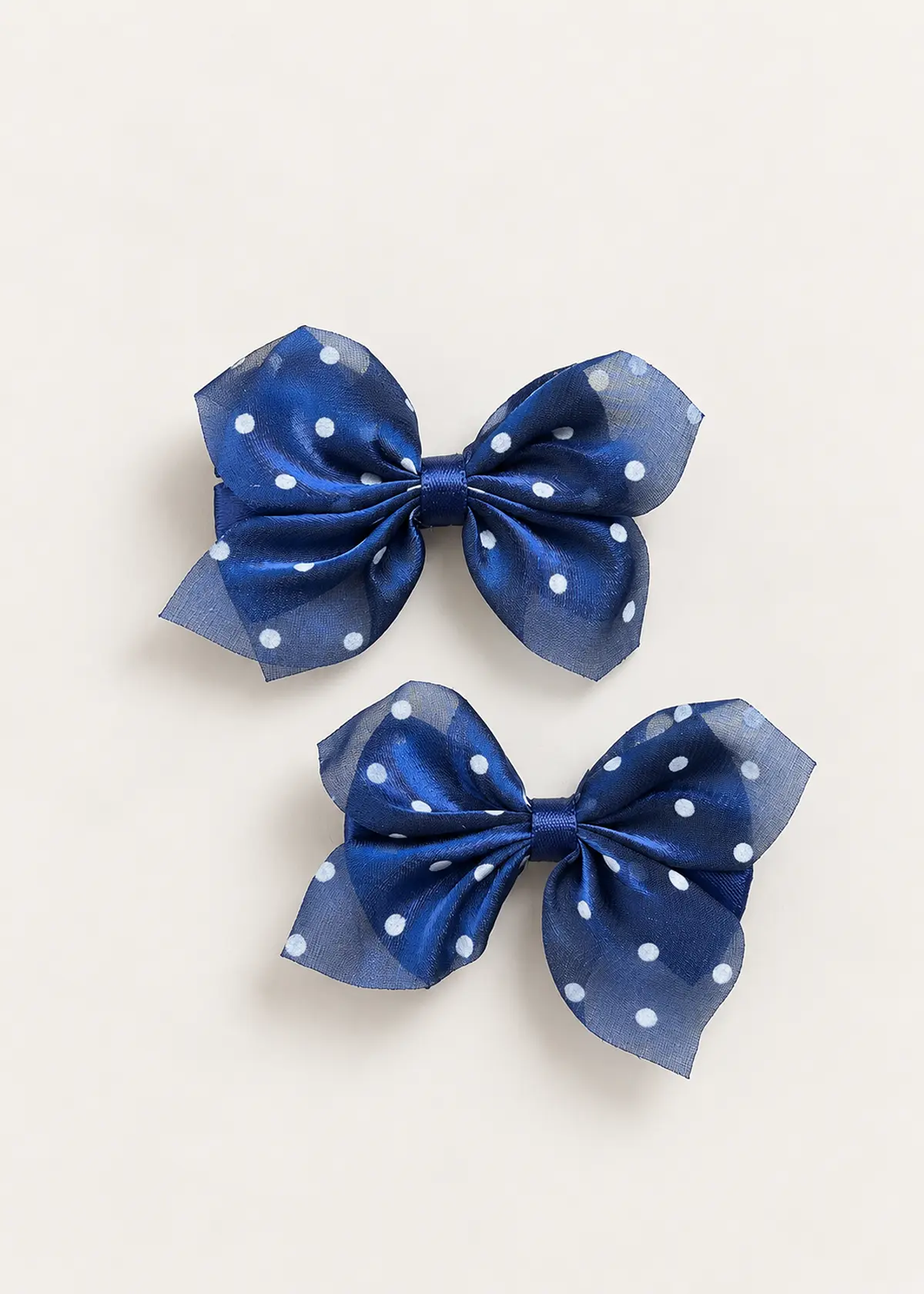 Girls Bow Clips, Navy Polka