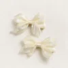 Girls Polka Bow Clips (Pair) - Cream Polka