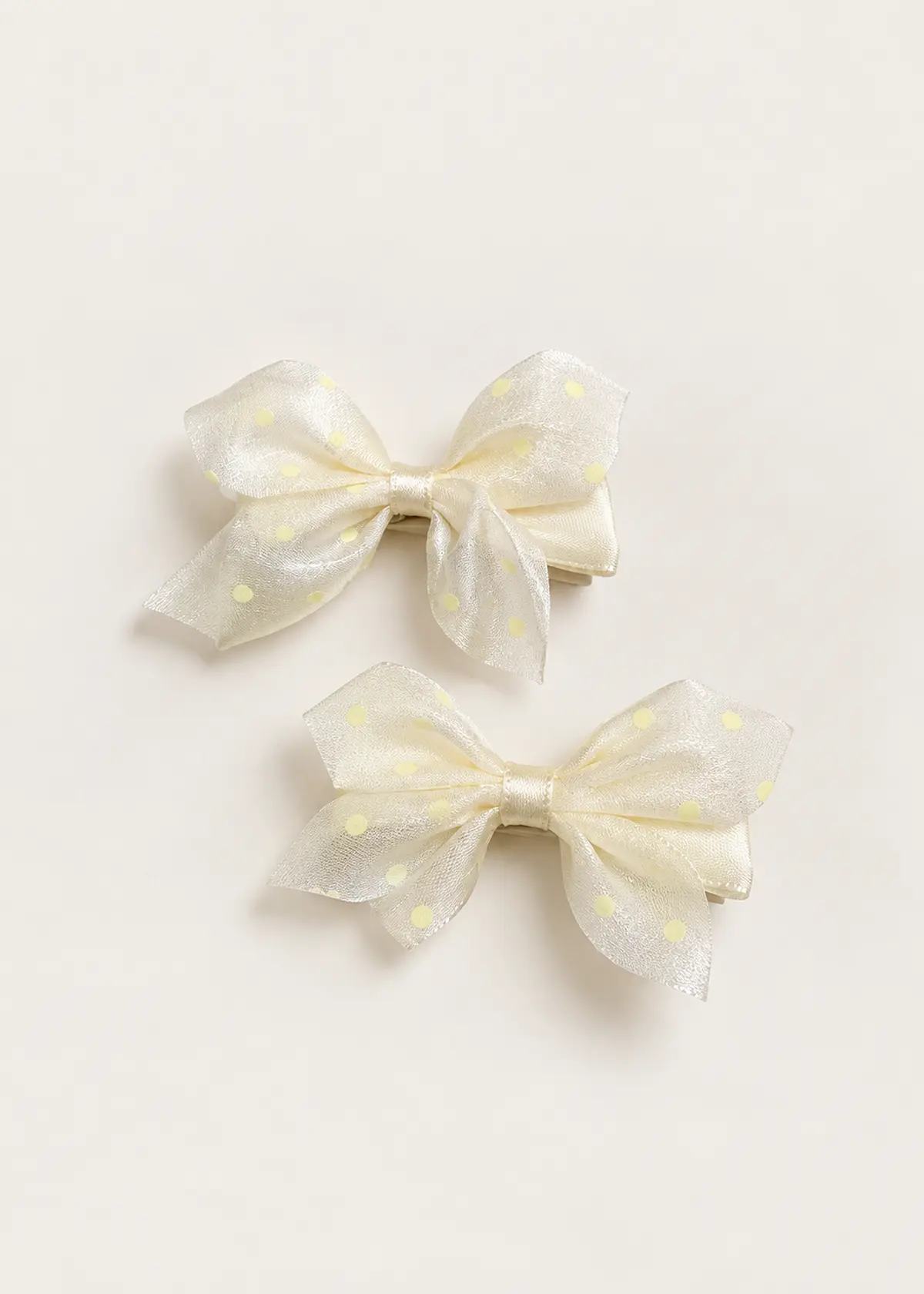 Girls Bow Clips, Cream Polka
