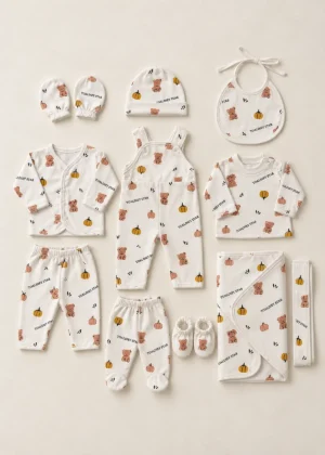 Newborn 11 piece set, Brown Pumpkin Bear