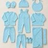 Newborn 11 piece set, Blue Polka Dot
