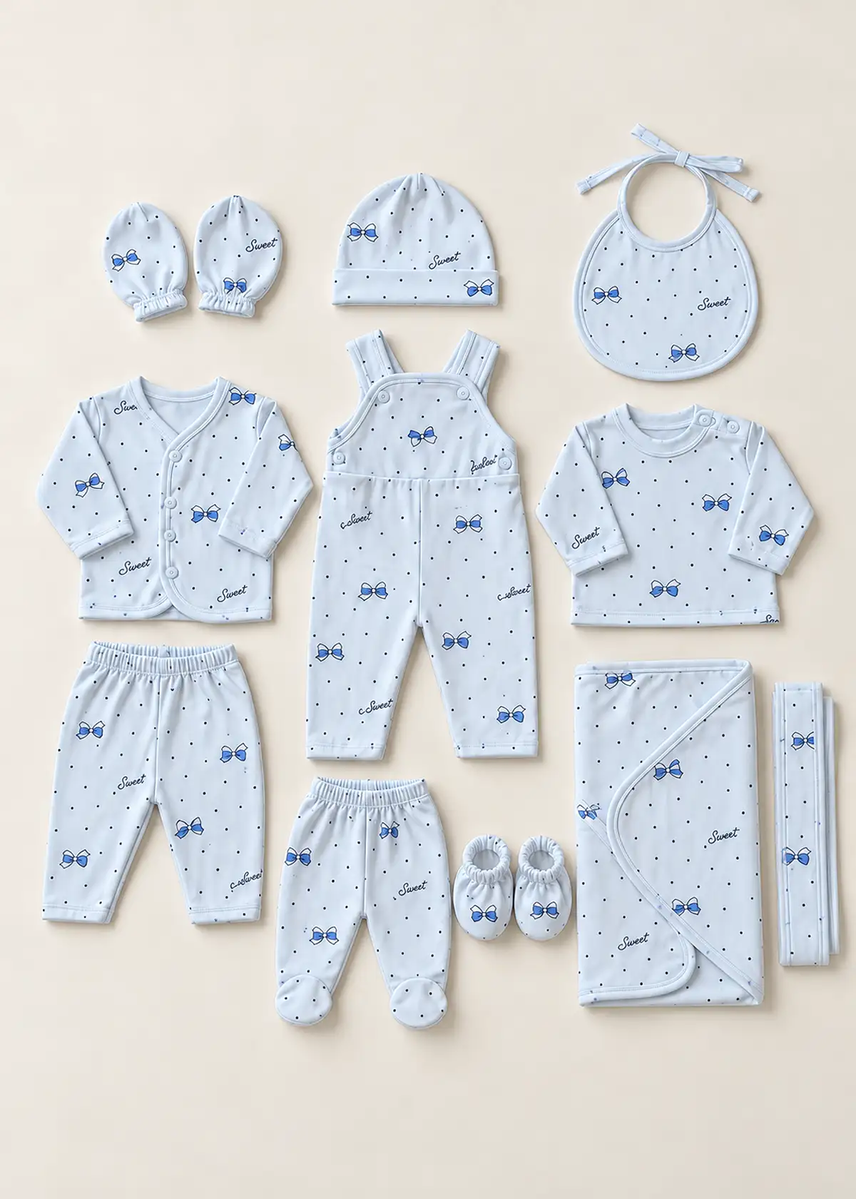 Newborn 11 piece set, Blue Sweet Bow
