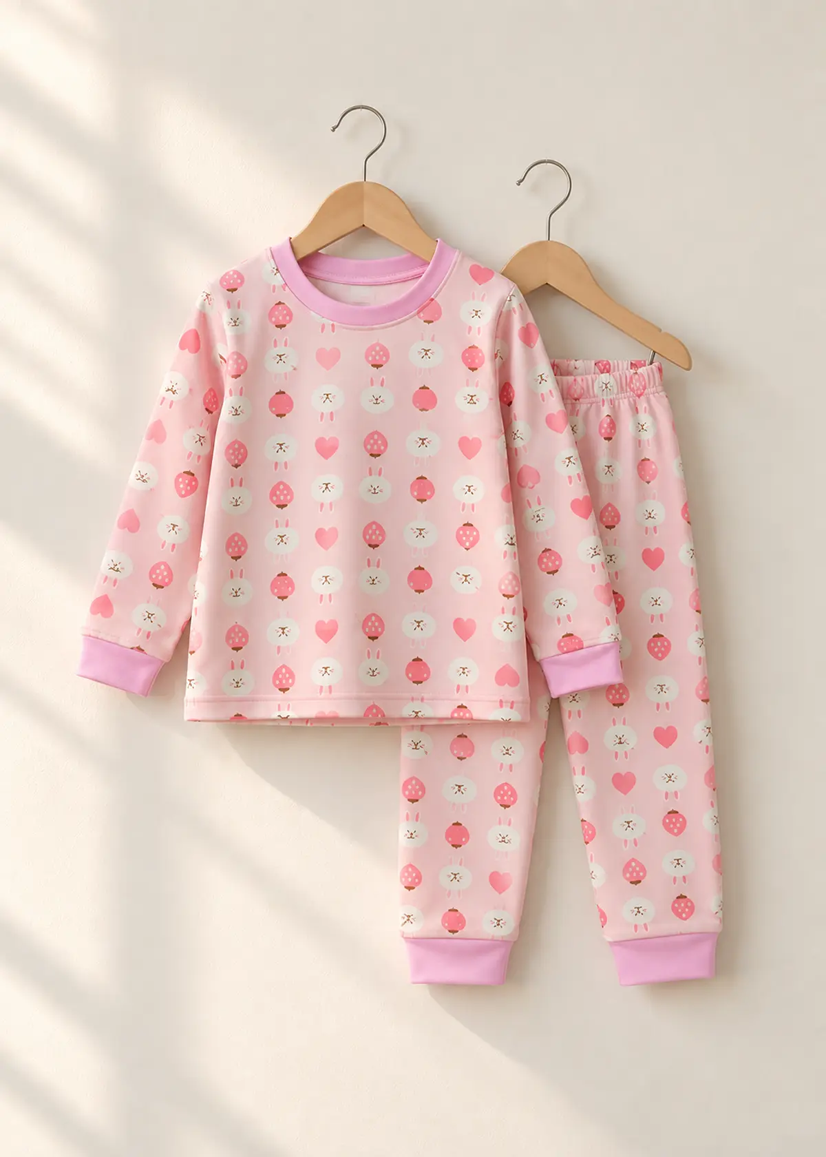 Cuddly Strawberry Nightwear, pink fleece lined set for girls